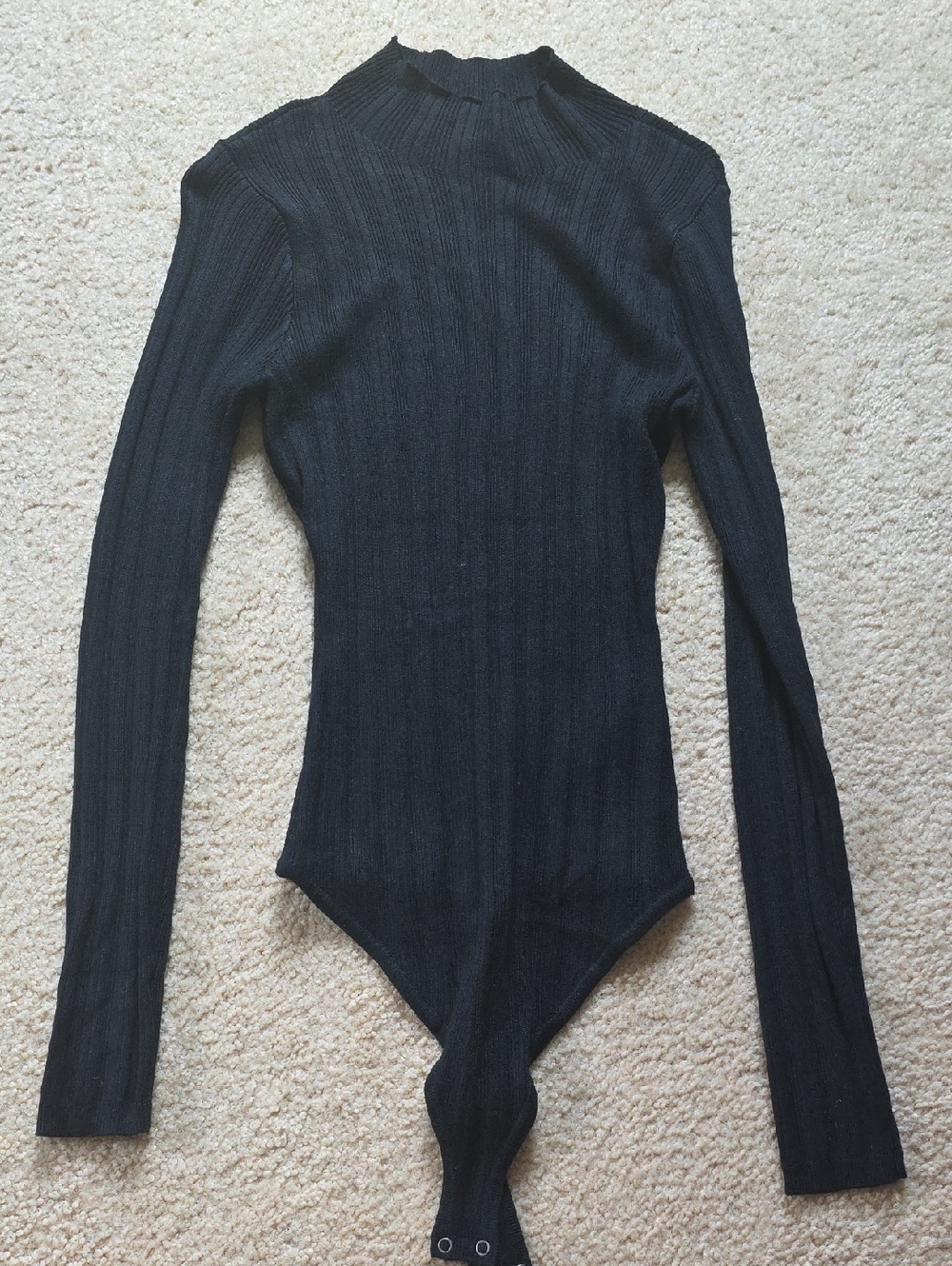 Abercrombie & Fitch Black Ribbed Mock-Neck Long Sleeve Bodysuit